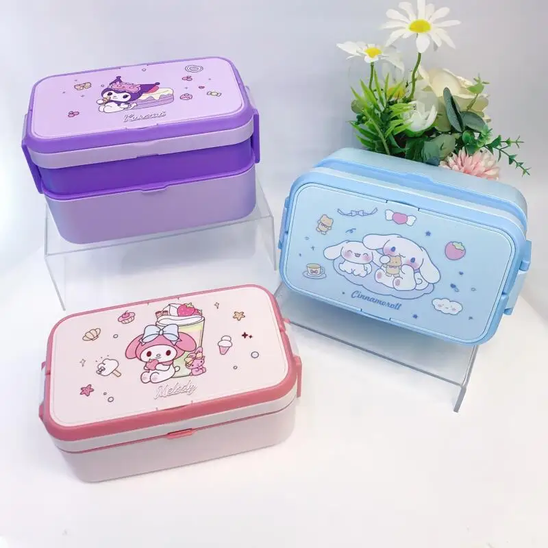 حار سانريو كورومي علب الاغذية Kawaii أنيمي موضة طالب طبقة مزدوجة الغذاء الصف الميكروويف التدفئة قطرة مقاومة نمط جديد