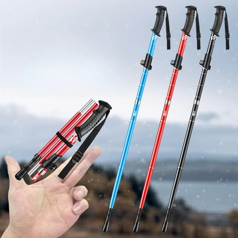 Aluminium-Legierung Wanderstock, Faltbarer Professioneller Outdoor-Wanderstock, Fünf Rutschfeste Abschnitte für Bergsteigen