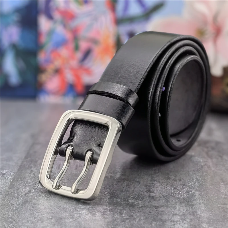 

38MM Double Pin Stainless Steel Belt Buckle Belt For Men Leather Luxury Genuine Leather Belt Men Ceinture Men's Belt SBT0017