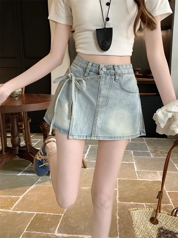 

High Waist Denim Skirt Women's Anti-Light A-Line ort Skirt Pants plus Size Retro Sle Autumn Collection