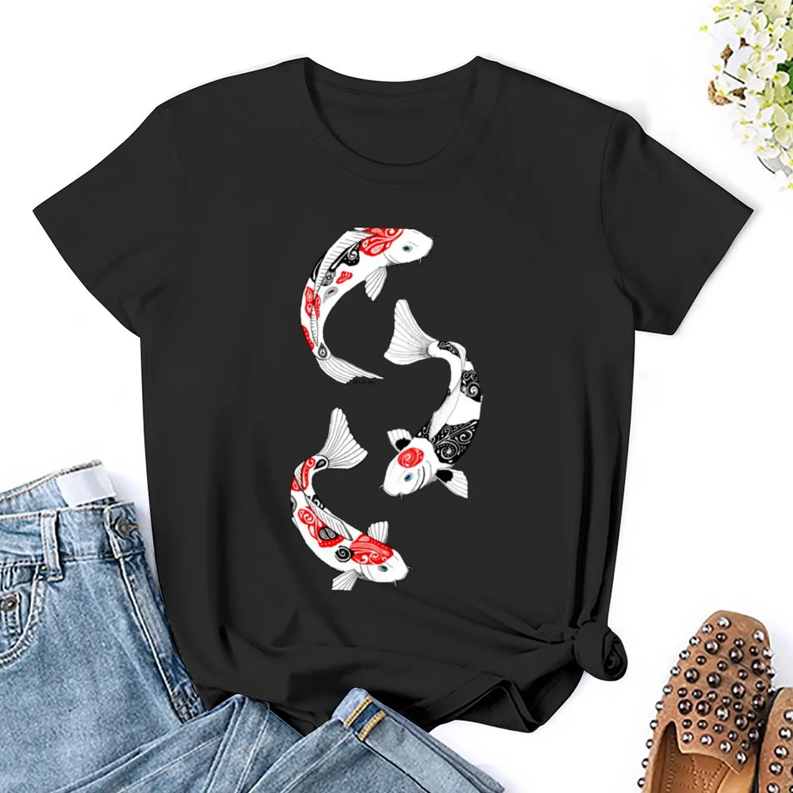 Fish carp koi (3) T-Shirt tees animal print shirt for girls Female clothing spring clothes Women 2024