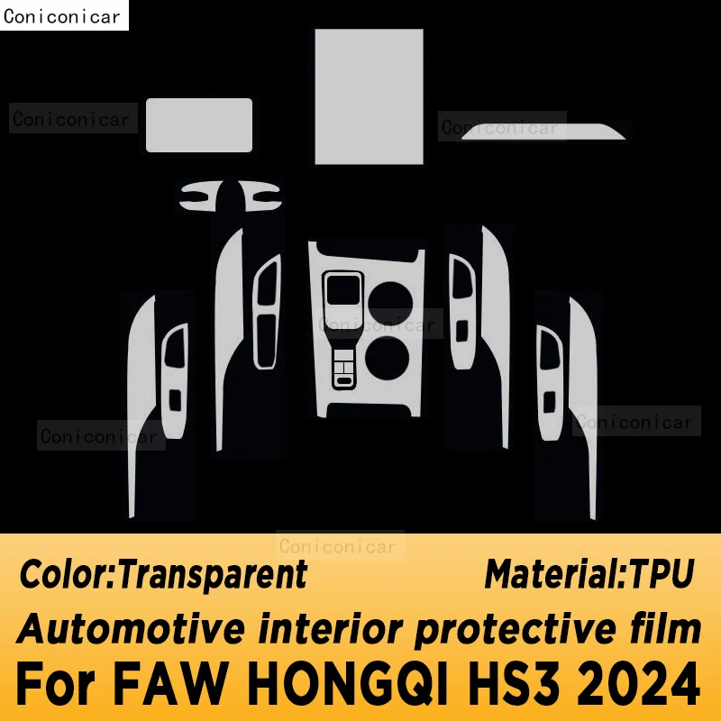 For FAW HONGQI HS3 2024 Gearbox Panel Navigation Automotive Interior Screen TPU Protective Film Anti-Scratch Accessories