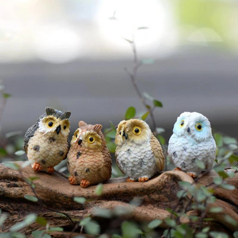 4pcs/set Creative Pastoral Artificial Owl Miniatures Resin Exposed Foot Owl Miniature Figurine  Ffairy Garden Miniatures Decora