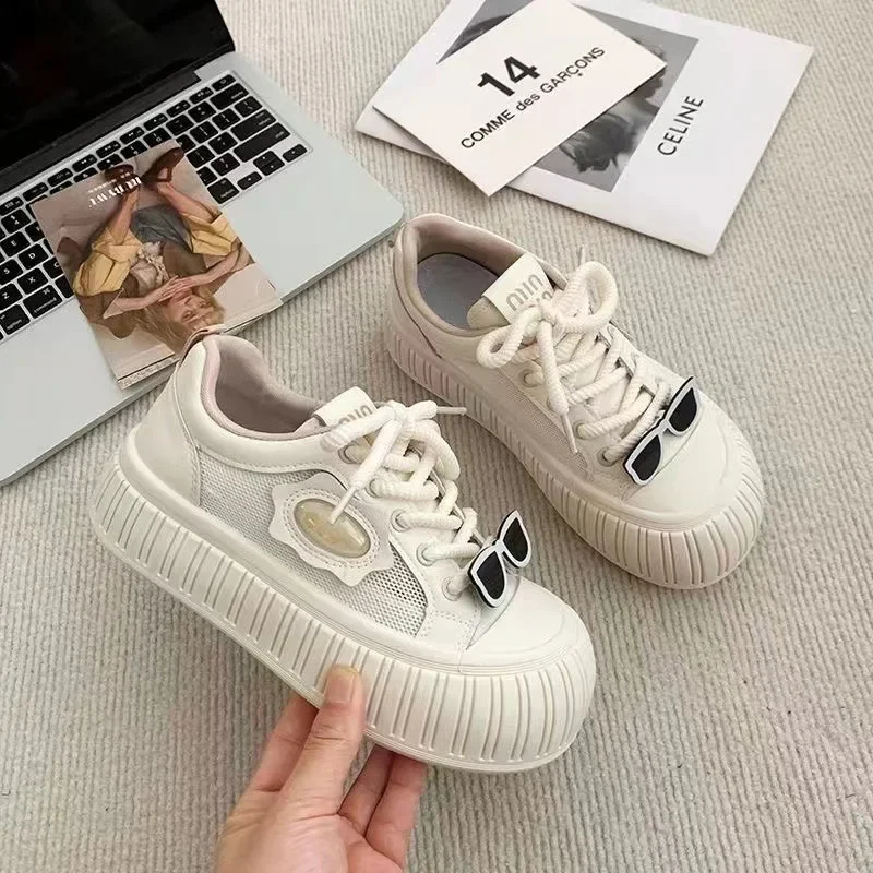 Women Casual Sneakers Small White Shoes Spring Canvas Lace Up Thick Sole Comfortable Flat Ladies Sports Vulcanized Shoes Tenis40