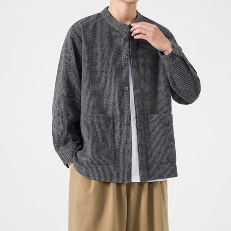 

​Men's Spring Autumn Corduroy Blazer Stand Collar Chinese Tang Suit Large Size Youth Fashion Jacket​