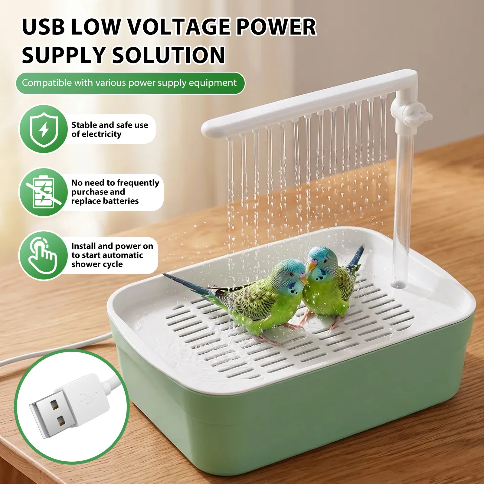Parrot Automatische Duschwanne für Vögel, Käfig-Badewanne, Brunnen, USB-elektrischer Zirkulationshahn, Spielzeug, Reinigungszubehör für Vögel – Detail 4