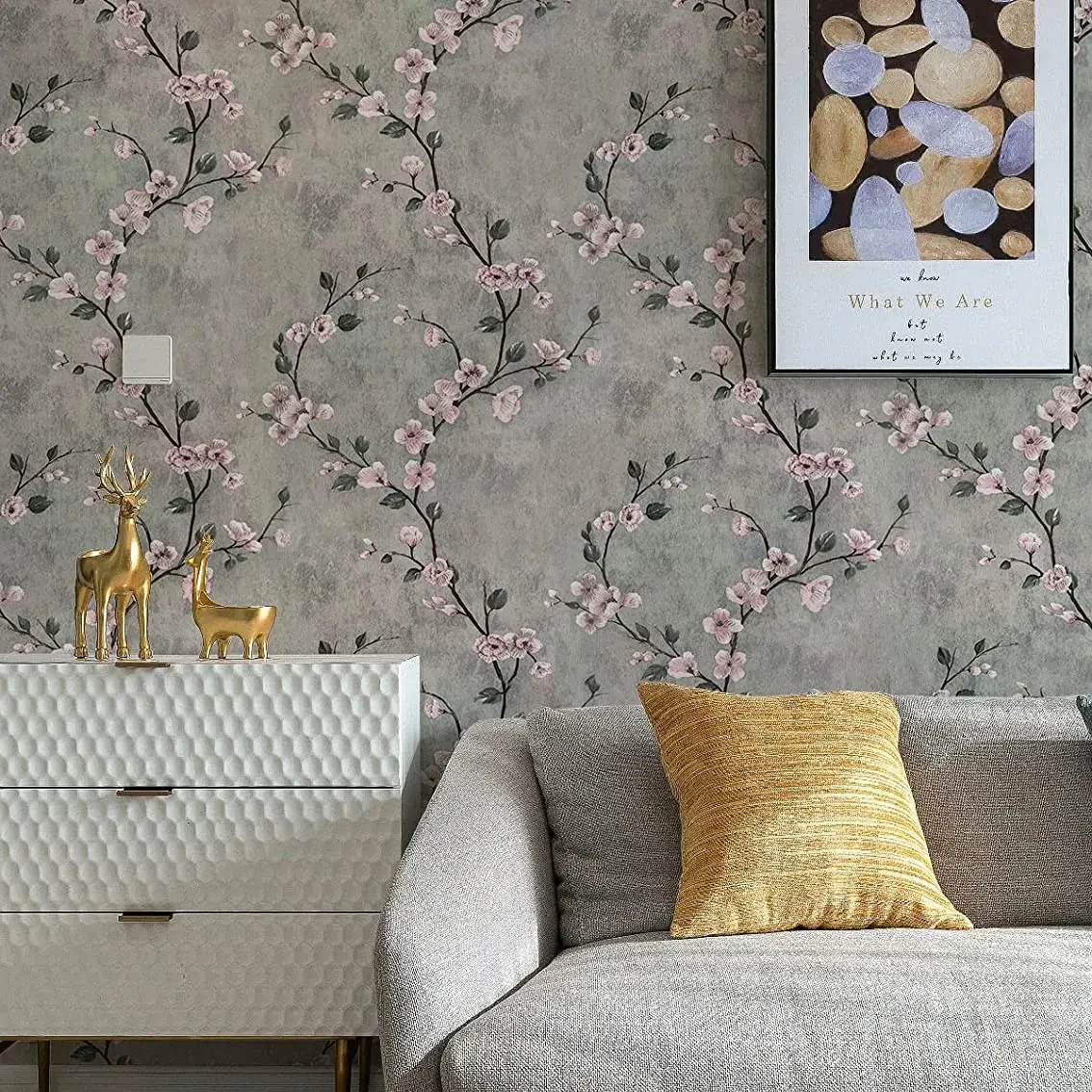 Vintage Floral Green Grey Peel And Stick Wall paper Flower Self-adhesive Wallpaper Bedroom Decor Furniture Renovate Wall sticker