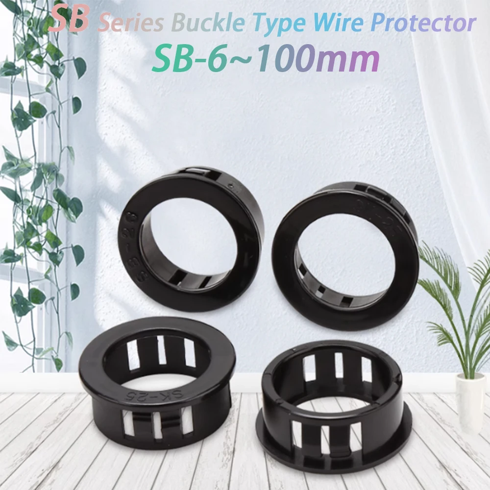SB 6-100mm Diameter Black Panel Mount Nylon Snap Bushing Cord Buckle Protective Pipe Coil Wire Cable O Ring Hole Plug Grommet
