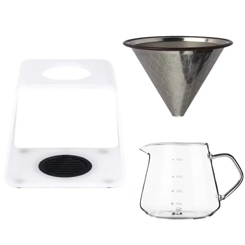 

3pcs Pour Over Coffee Maker Set with Plastic Filter Holder,600 Mesh Coffee Filter,Glass Coffee Carafe Barista Coffee Accessories