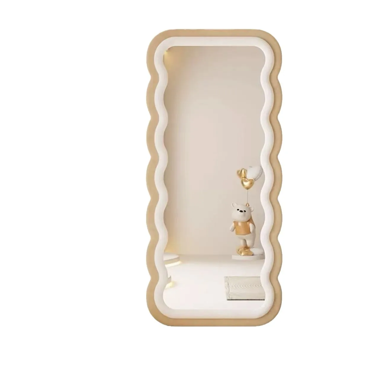 

Cream wind full mirror Internet celebrity floor mirror household wave integrated bedroom light luxury fitting mirror