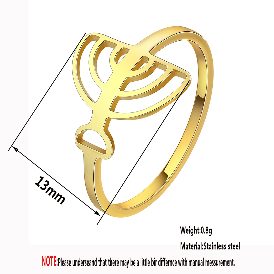 Kinitial Stainless Steel Jewish Menorah Ring ​For Women Men Simple Jewish Culture Dainty Lamp Sunshine Jewelry Charm Gift