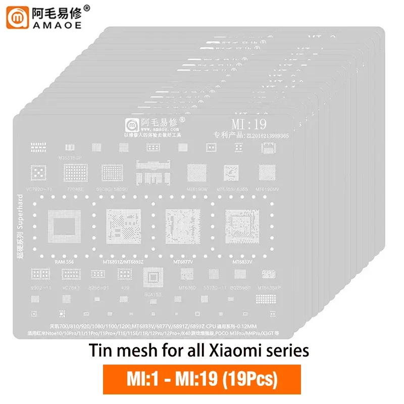 Amaoe MI:10/2/3/17/8/9/11/12/13/14/15/16 BGA Reballing Stencil for SM7150 RAM SM8150 CPU XIAOMI 9 K20 Series Phone Repair Tools