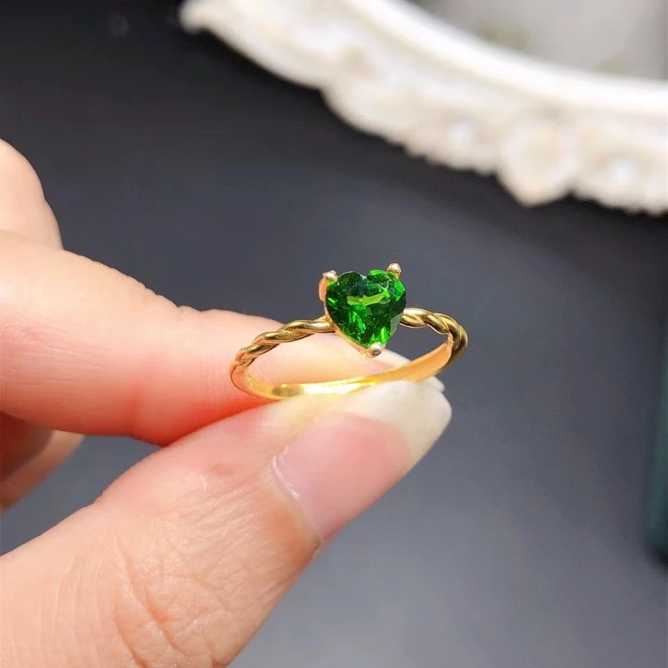 

Classsic Heart Gemstone Engagement Ring for Woman 6mm 0.7ct Natural Diopside Ring Soild 925 Silver Chrome Diopside Jewelry