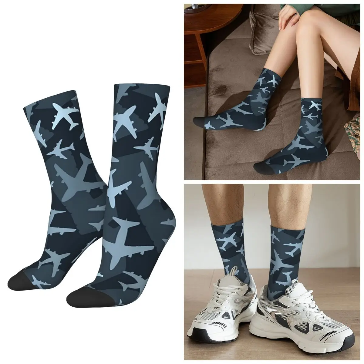 All Seasons Random Airplanes Pattern Aviation Fighter Pilot Socks Harajuku Crew Socks Stockings for Men Women Valentine's Day