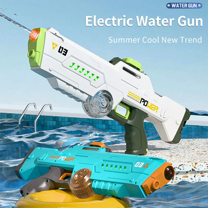 Children Long Range Shooting Water Gun  Automatic Water Absorption Water Guns with Light Summer Outdoor Beach Pool Toys for Kids