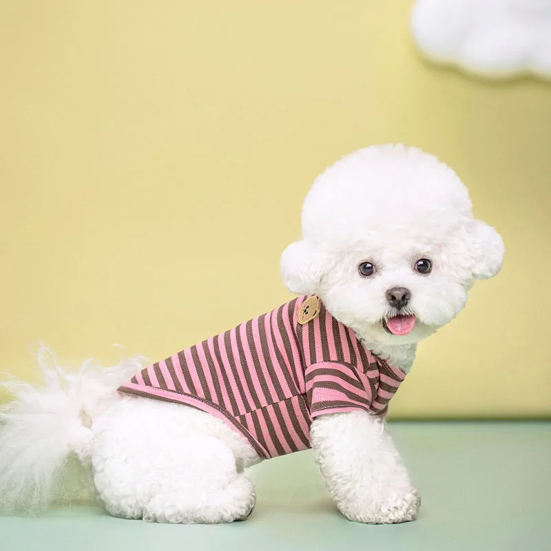 Summer Dog Clothes Bear Print Stripe T-Shirt French Bulldog Bichon Vests Luxury Dog Clothing Cat Thin shirts Pet Costume