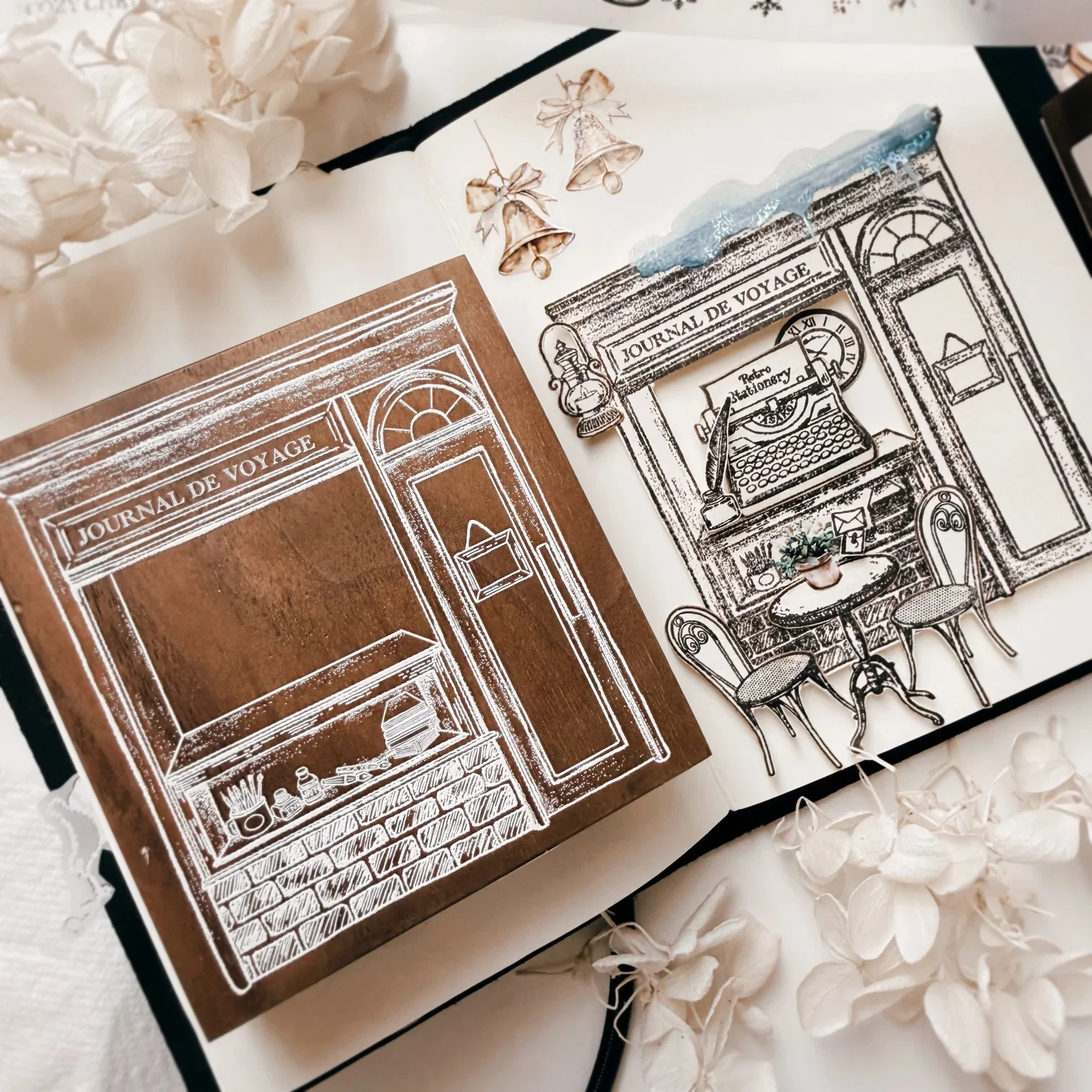 

Journal Pages Vintage Stationery Cafe Table Chair Rubber Stamp for DIY Scrapbooking Photo Album Card Making