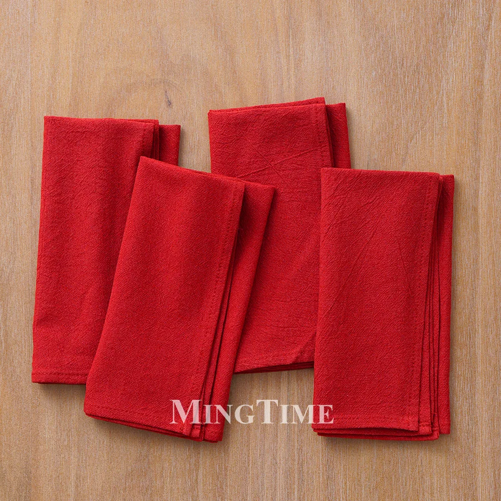 4 of Set Napkin 40cm X 40cm Washed Cotton Cloth Plain Soft Classic Table Napkin for Wedding Christmas Home Party Decoration