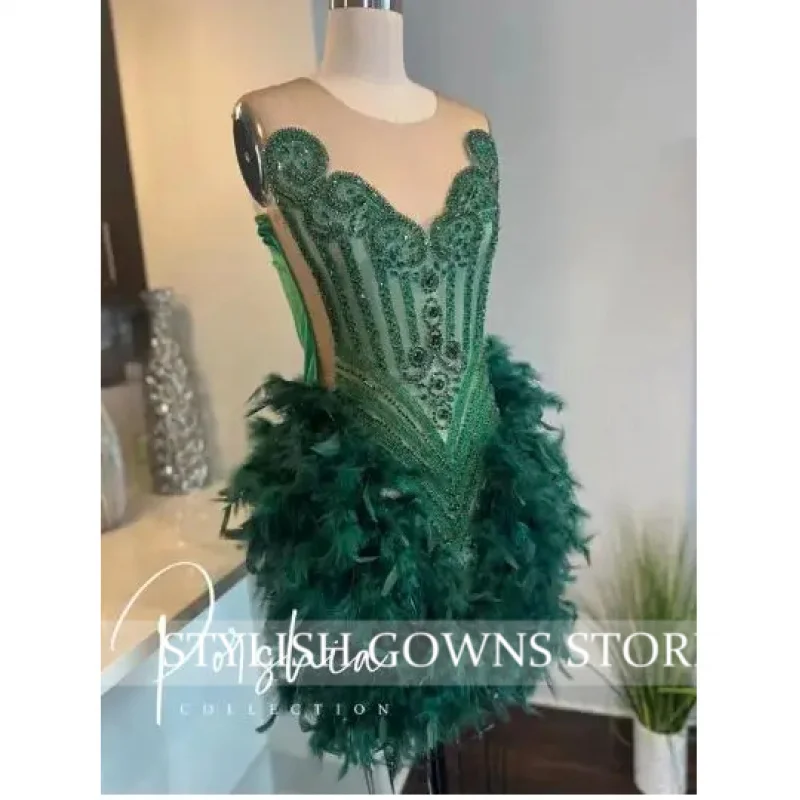 반짝이는 은색 시스루 짧은 프롬 드레스 흑인 소녀 비즈 장식 생일 맞춤형 아프리카 미니 칵테일 드레스 홈커밍