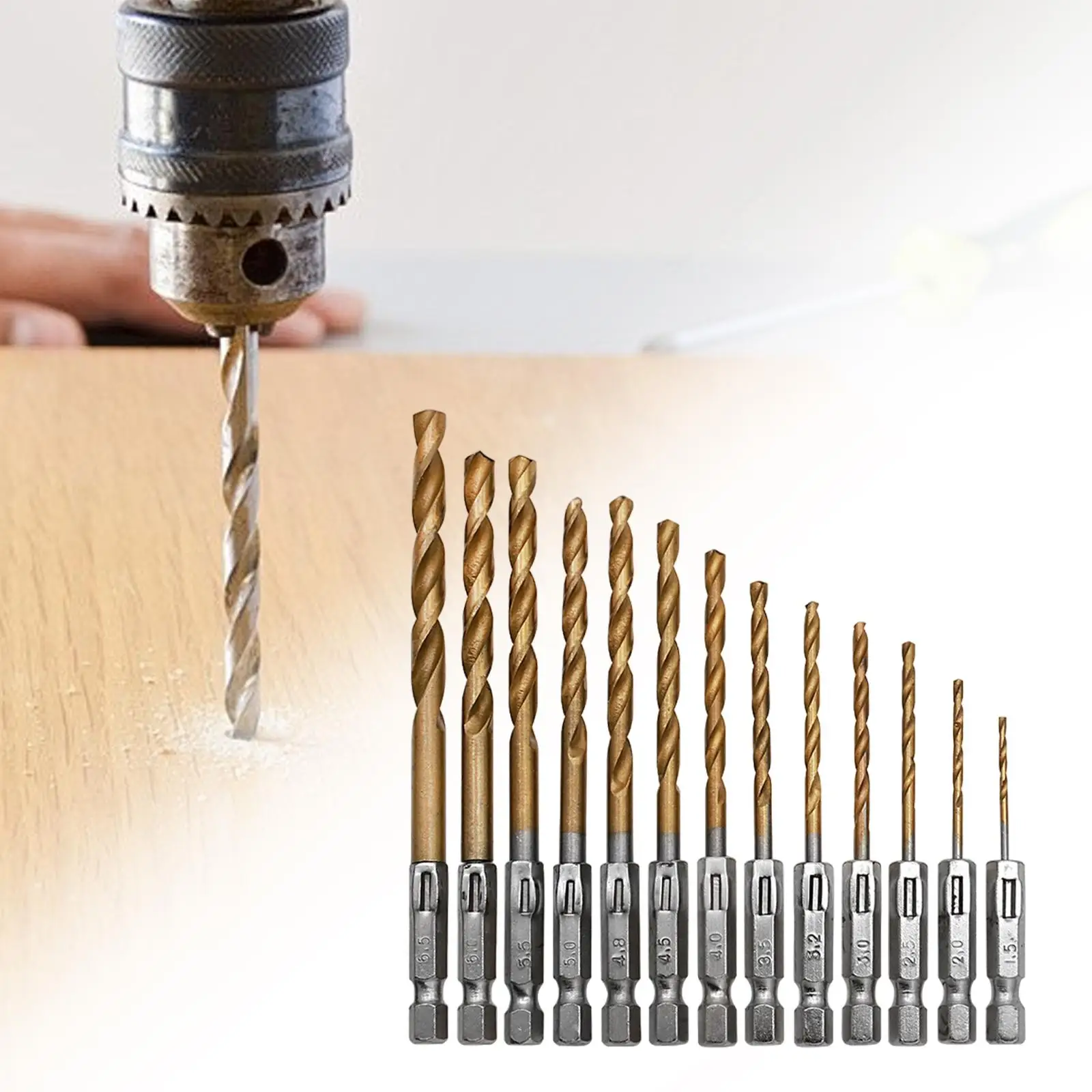 13Pcs Hexagonal Handle Fried Dough Twists Drill Titanium Plated High Speed Wood Stainless Steel Perforator Electric Screwdriver