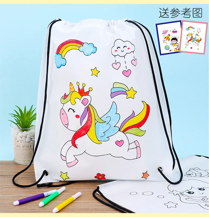 Children Handmade DIY Environmental Protection Graffiti Non-woven Bags Kindergarten Kids Art Painting Coloring Hand Craft Toys