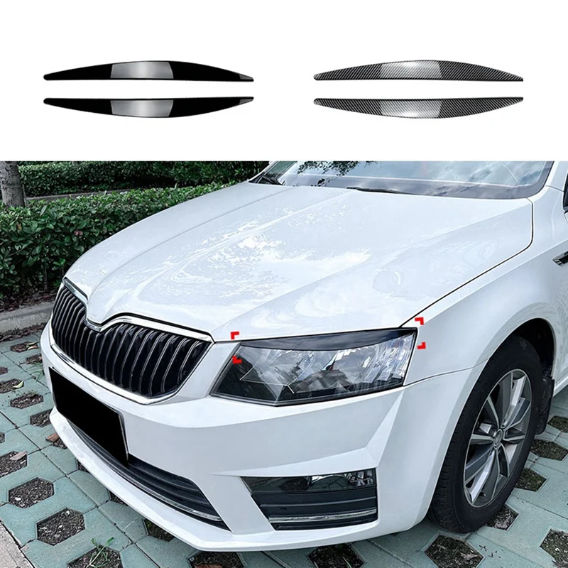 Car Front Headlight Cover Head Light Lamp Eyelid Eyebrow Trim ABS For Skoda Octavia MK3 2015-2017