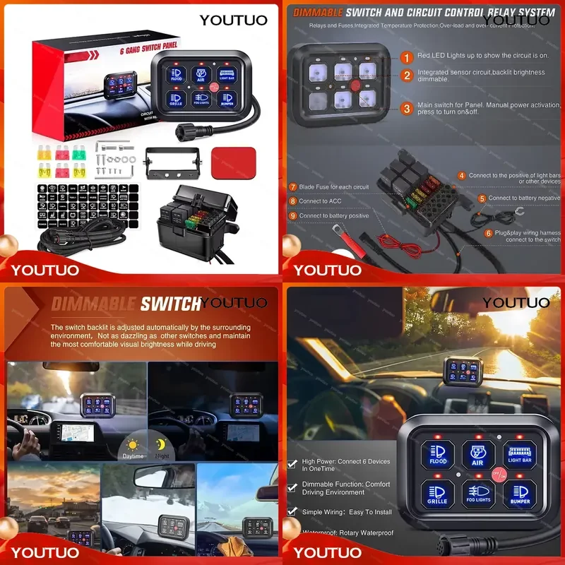  6 Gang Switch Panel Control Box Fuse Wiring Harness ON-OFF LED Switch  Cars Trucks Boats ATV UTV SUV