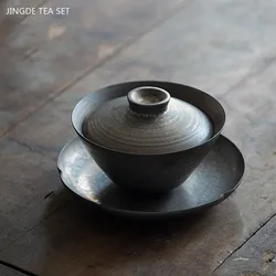 140ml Retro Coarse Pottery Cover Bowl Teacup Tradition Handmade Gaiwan Household Beauty Tea Bowl Chinese Ceramic Tea Infuser