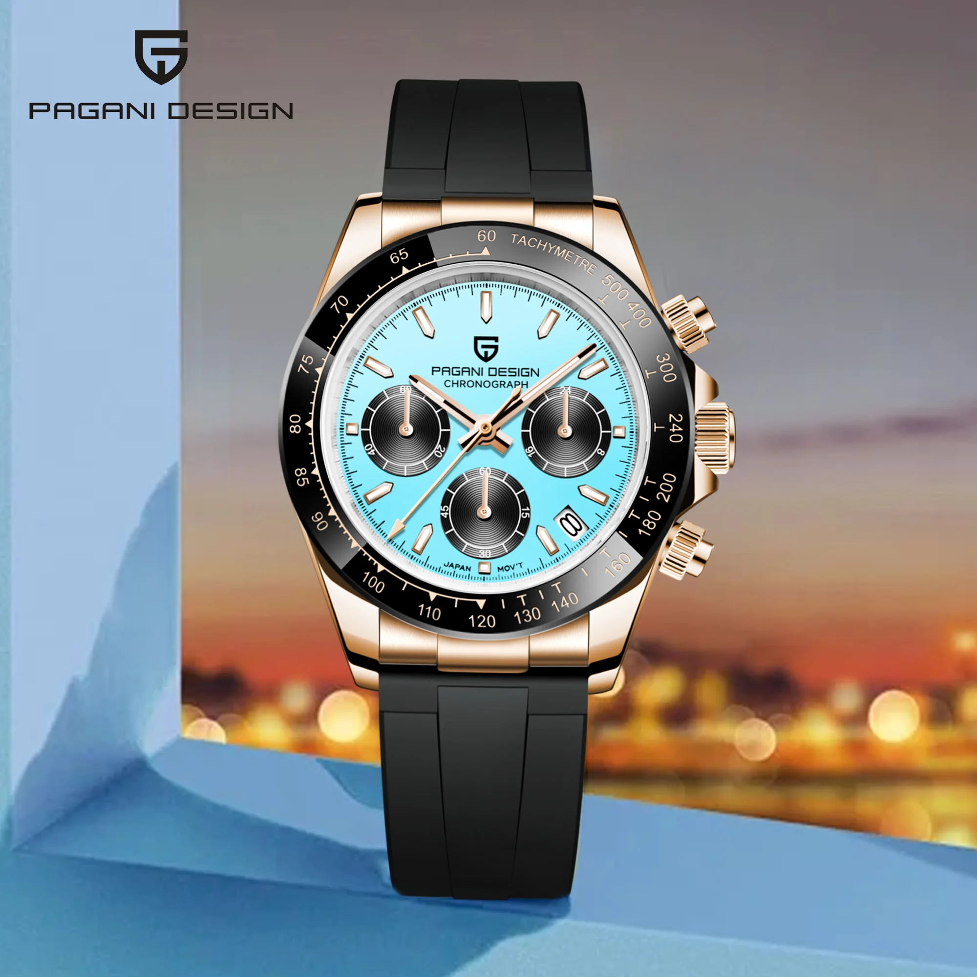 PAGANI DESIGN Mens Stop Watch Chronograph Luxury Quartz Watches For Man Japan VK63 Wristwatches Stainless Steel Waterproof Clock