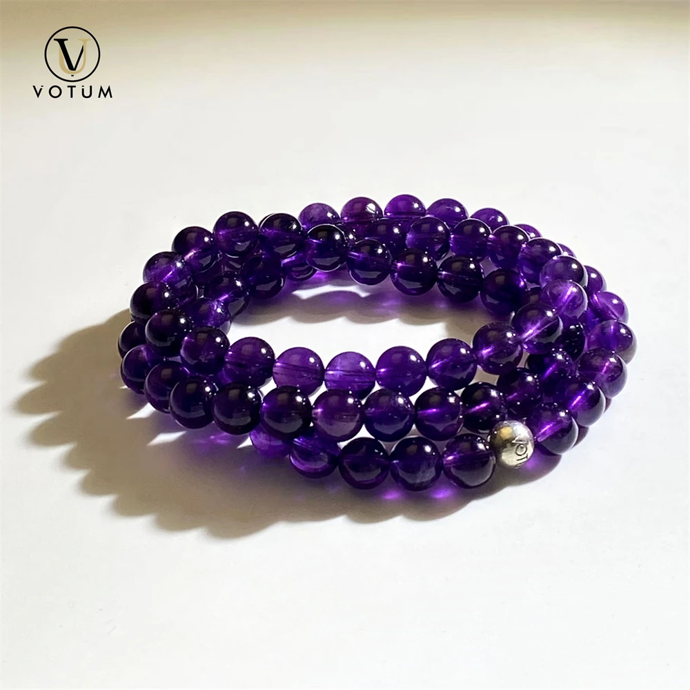 Votum Natural 7m Purple Crystal Amethyst Bracelet for Women Men Birthday Healing Crystal Bracelets Luck Yoga Gift Silver Jewelry