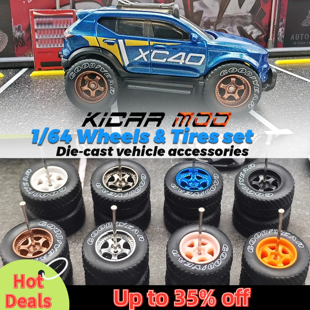 1/64 Model Car Wheels with Rubber All Terrain Tires Work S1 Refitting Parts for Off-road Vehicle HotWheels D: 17mm 1 Set