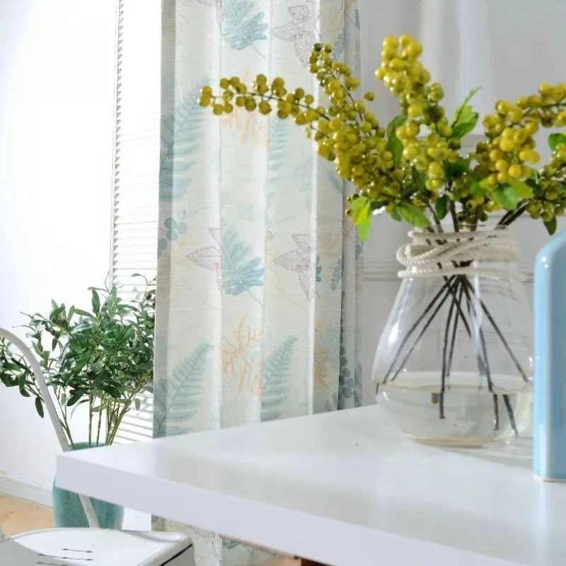 American Country Leaf Flower Grass Curtains for Living Room Bedroom Semi Shade Coarse for Study Balcony Window Rustic Drapes