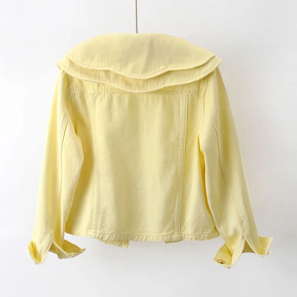 Autumn New Jacket For Women Korean Style Double Layer Peter Pan Collar Ladies Jean Coat Solid Color Casual Short Denim Jackets