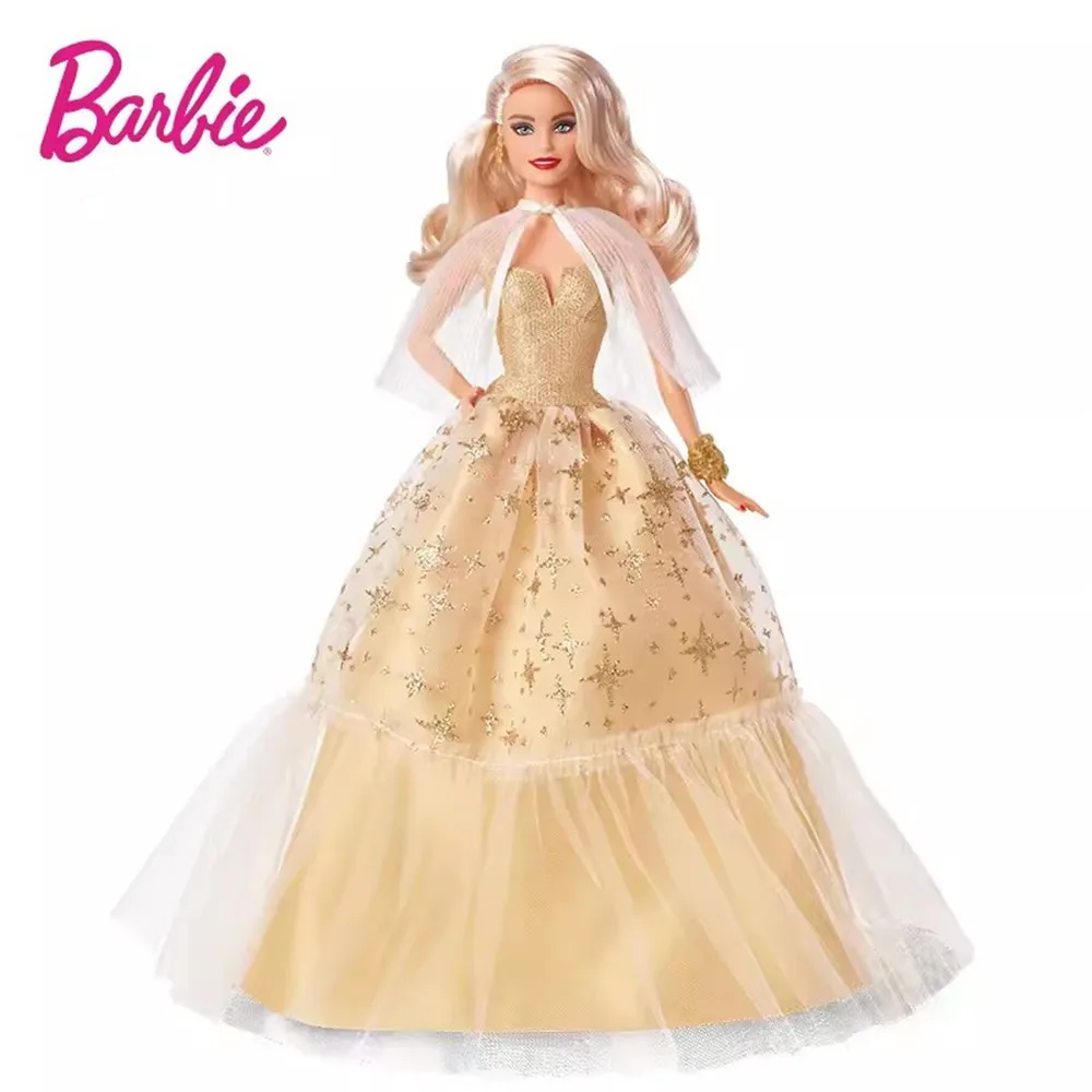 

Original 2023 Holiday Barbie Doll Seasonal Collector Gift Golden Gown and Displayable Packaging Blond Hair Toys for Girls