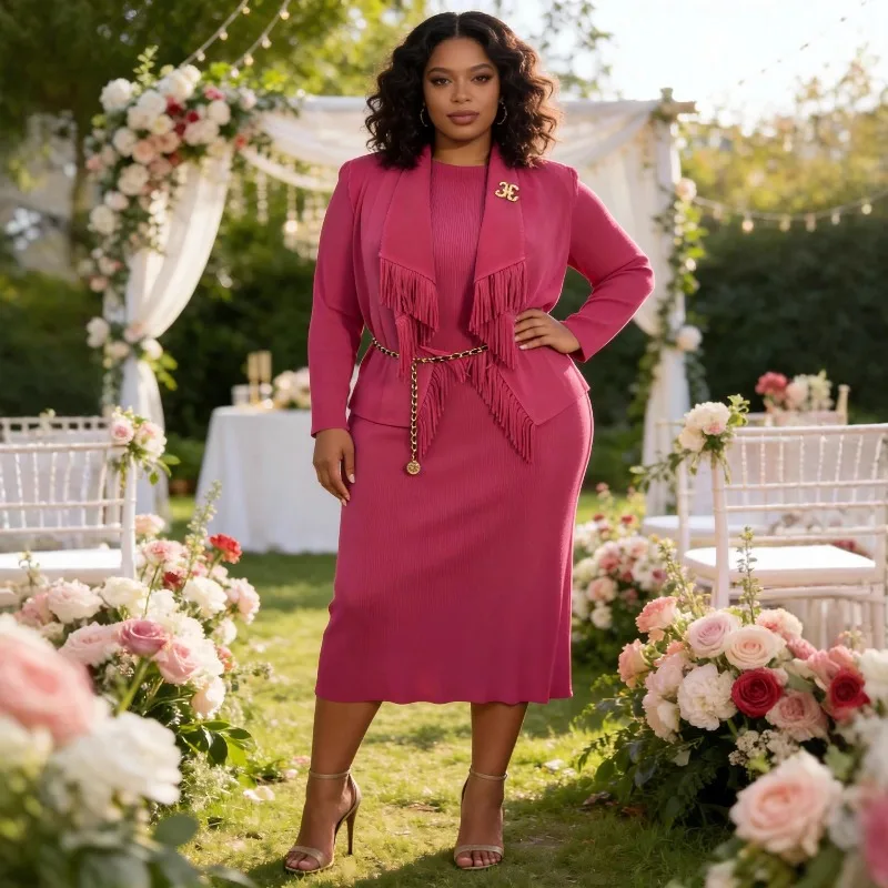 مياكي مطوي حجم كبير تنورة مجموعة Plisse 2026 الصيف موضة هامش الطيات سترة أنيقة سترة تنورة أضعاف قطعتين مجموعة