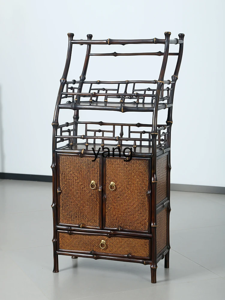 Yjq Handmade Bamboo Book Shelves Floor-Standing Rack Hallway Chinese Antique and Curio Shelves Tea Set Storage Cabinet