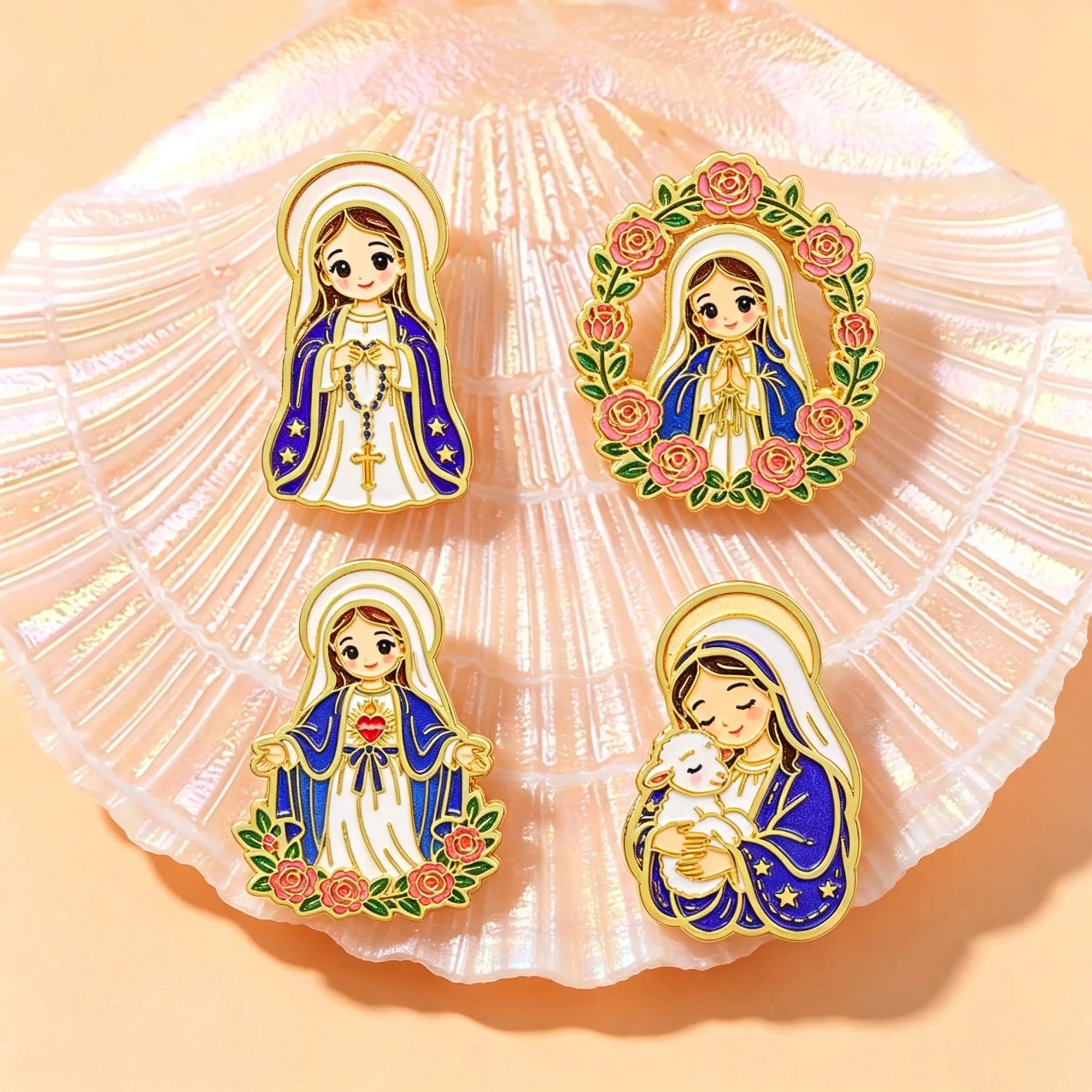 4pcs Virgin Mary Enamel Pin Lapel Pin Religious Brooches For Women Clothes Jewelry Metal Pins Backpack Hat Badge Accessories