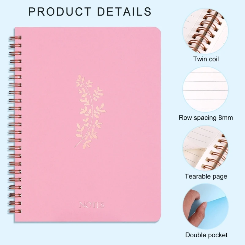 Cuaderno encuadernación doble bobina, diario negocios con bolsillo, cuadernos notas con encuadernación con alambre