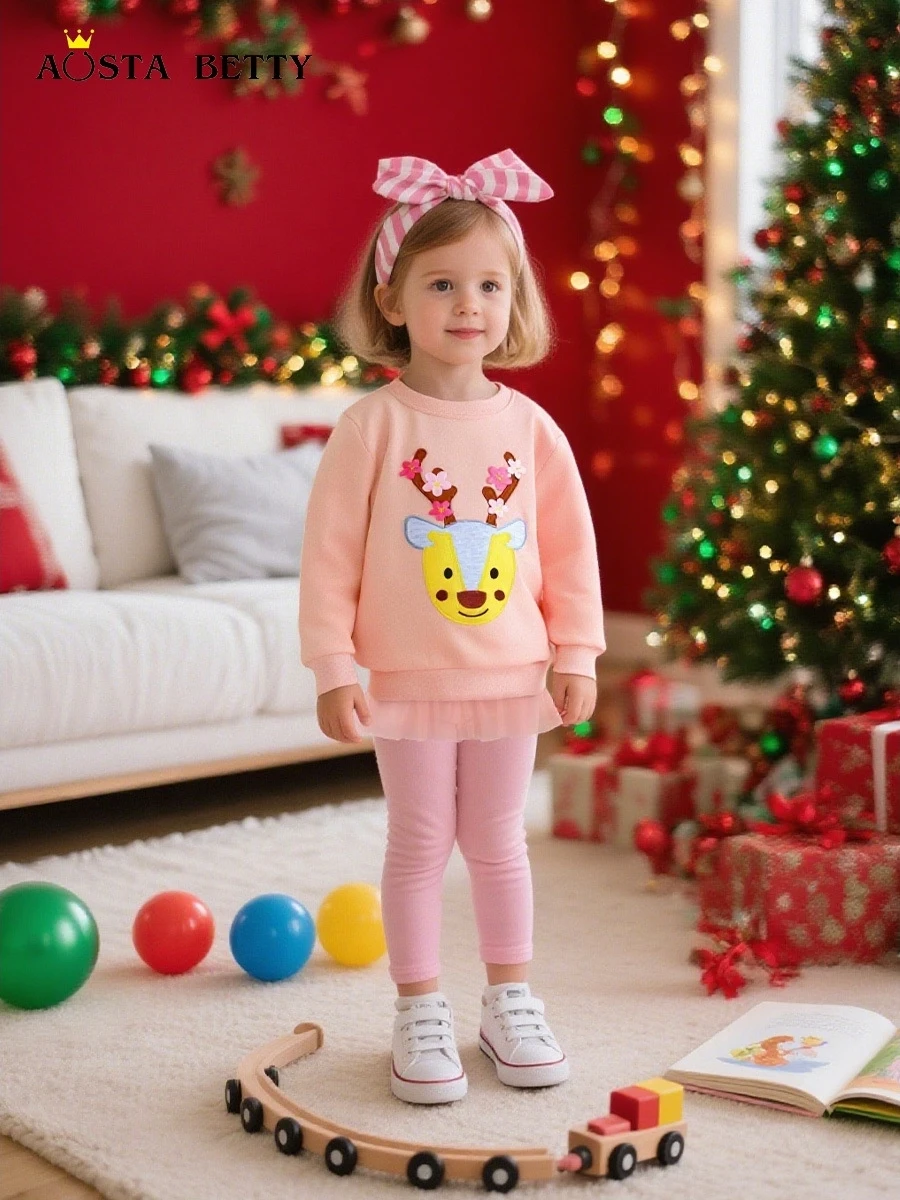 

Adorable Cisas Deer Kids Sweatirt round Ne Pullover Sportswear for Girls Long Sve Cotton Inner Ideal for Autumn