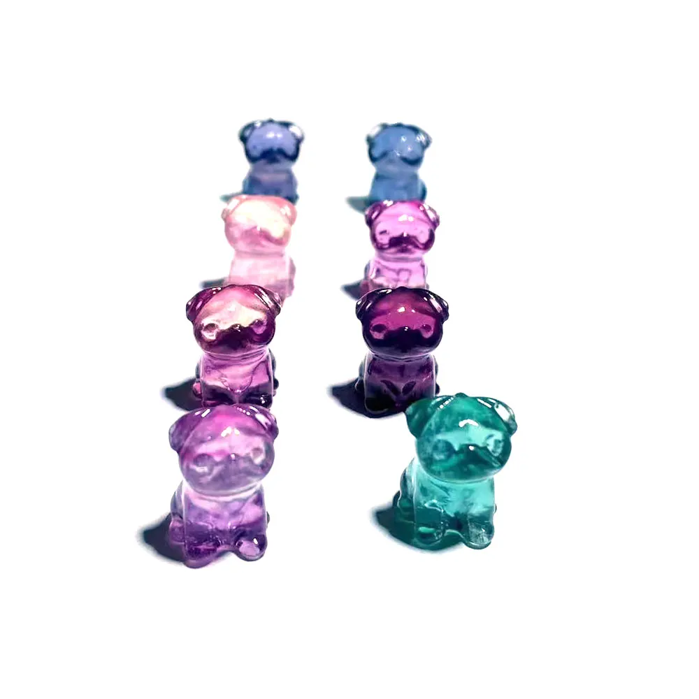 5pcs/Lot Natural Stone Dog Pug Rainbow Fluorite Crystals Mini Carvings Crystal Stone Mineral Gemstones Figurine Statue Spiritual view 6