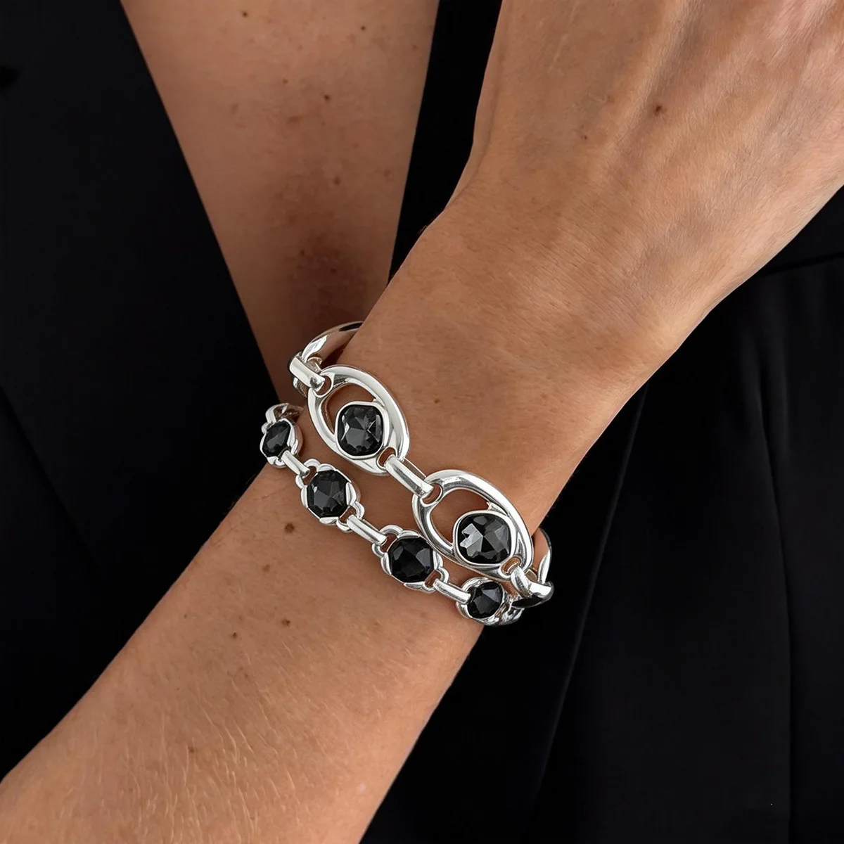 Bracelet Hollow Square Crystal Geometric  Elegant Micro Diamond Set Sweet Cool Women Stainless Steel for Daily Bangles for Women