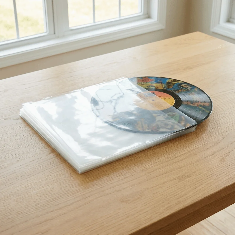 50PCS Self-Adhesive Vinyl Record Outer Sleeve 32.5x32.5+4cm Thickened Record Sleeve for 12 inch Records & Smaller