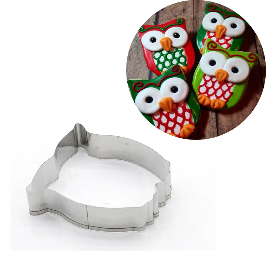 Owl Cookie Cutter Stainless Steel Biscuit Knife Baking Fruit Kitchen Tools Mold Embossing Printing