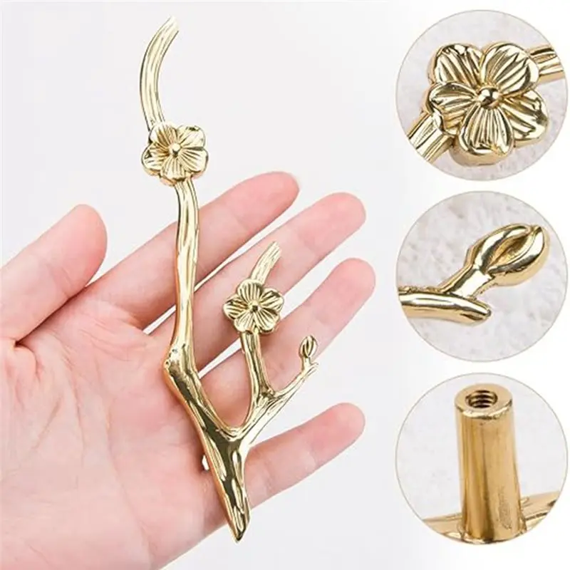 2026 New Branch Shape Drawer Pulls Brass European Kitchen Cabinet Handles Retro Gold Flower Door Handle Decorate Furniture Left