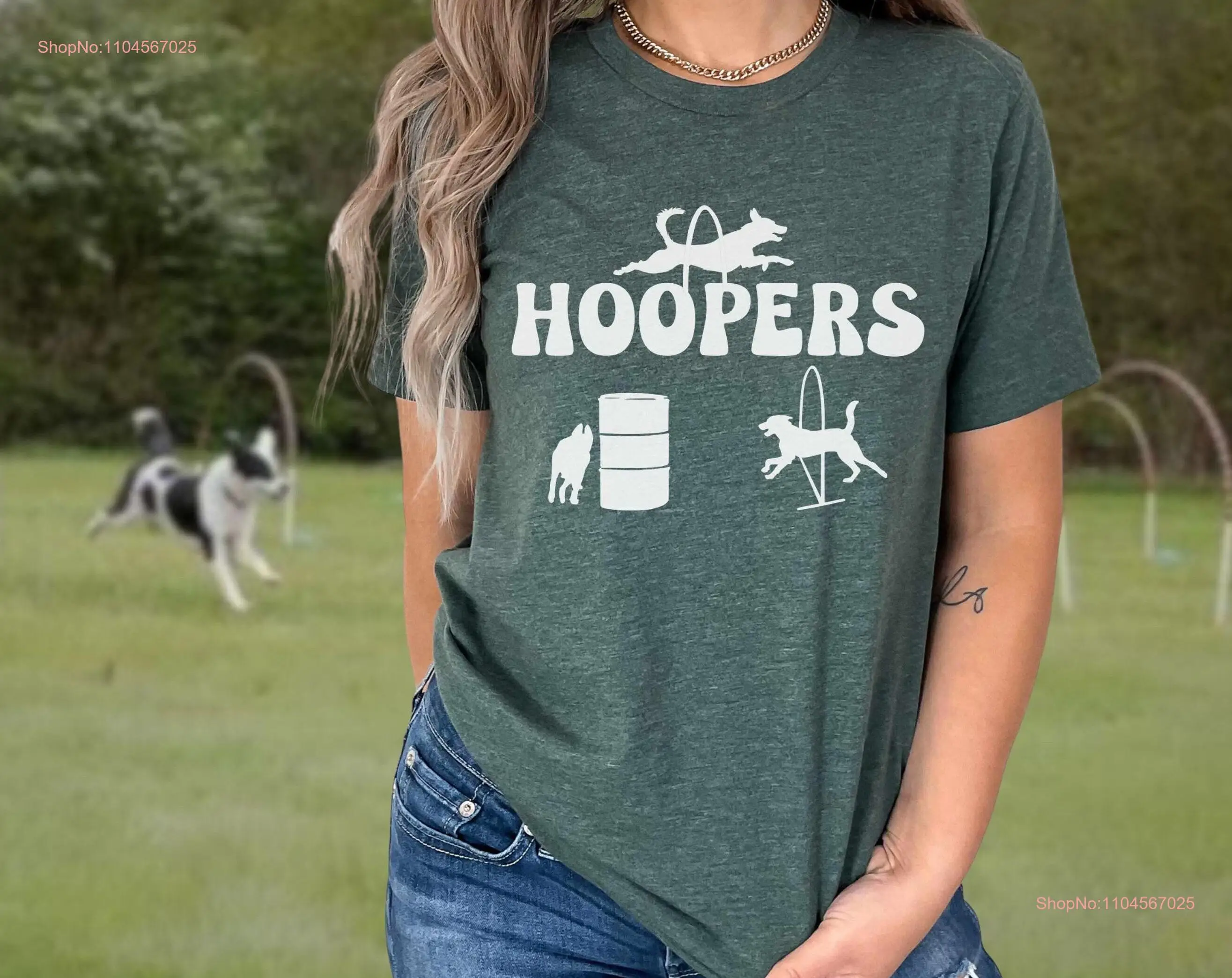 Hoopers T Shirt Dog Sports Agility Canine Training With Mom Hoops and Barrels long or short sleeves