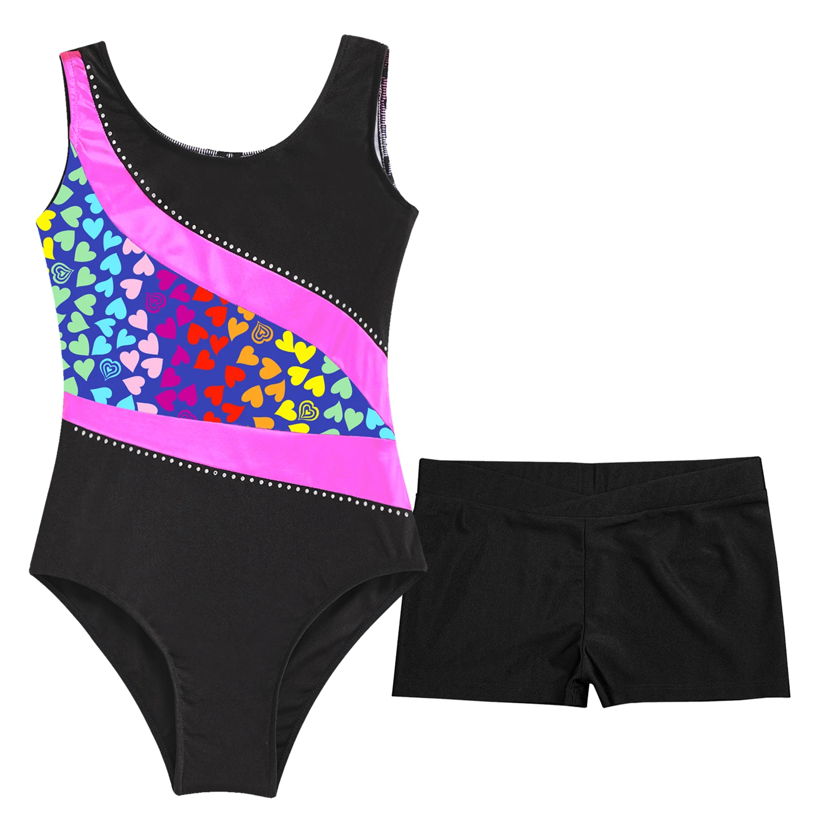 Kids Girls Ballet Dance Leotard Sportswear Swimwear Sleeveless Gymnastic Bodysuit with Shorts Skating Stage Performace Dancewear