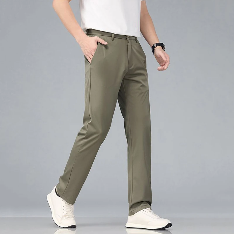 

Мужские летние брюки 2026: высококачественные, эластичные, приталенные, прямого кроя, модные, черные/серые, для бизнеса и повседневной носки, универсальные