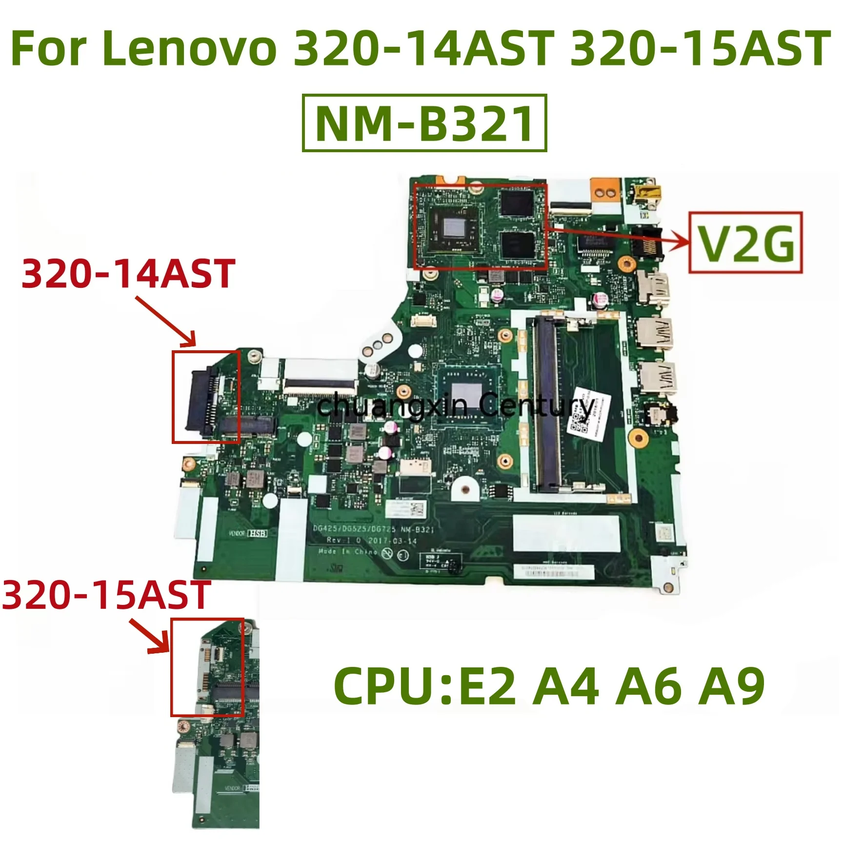 

Материнская плата NM-B321 для ноутбука Lenovo IdeaPad 320-14AST 320-15AST, процессор: E2 A4 A6 A9, графический процессор: 2G, 100% протестировано, отправка возможна.