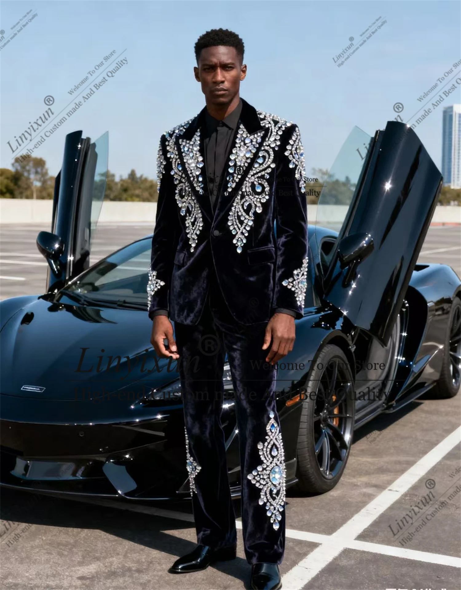 

Роскошные мужские костюмы со стразами и бриллиантами, комплекты из 2 предметов, мужской пиджак для выпускного вечера, индивидуальный Ropa Hombre, красивый приталенный смокинг для жениха