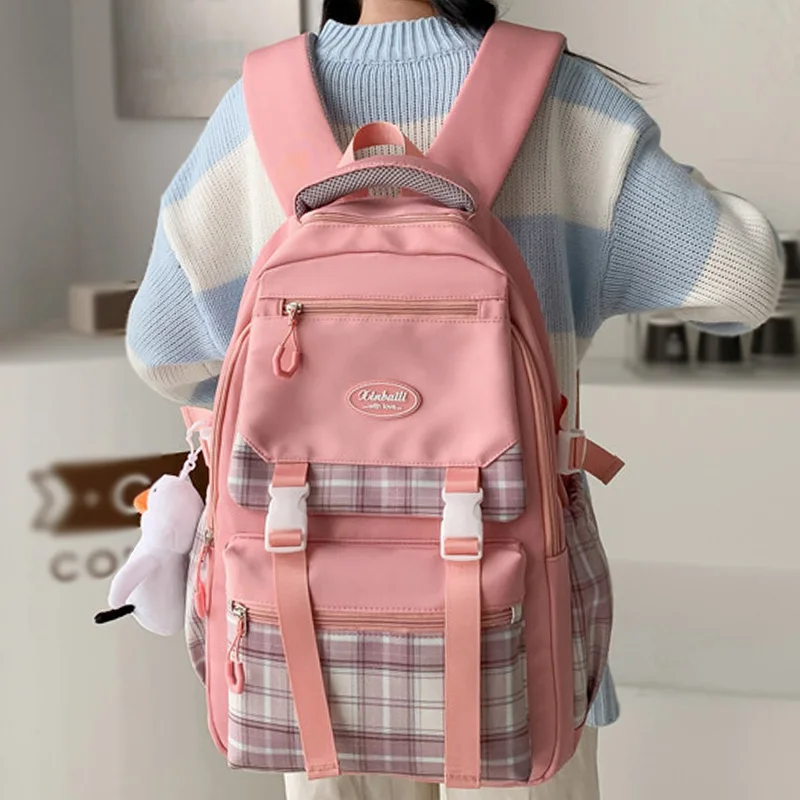 

Trendy Kawaii Women Plaid School Bag College Female Backpack Fashion Lady Cute Girl Lattice Backpack Travel Laptop Student Bags